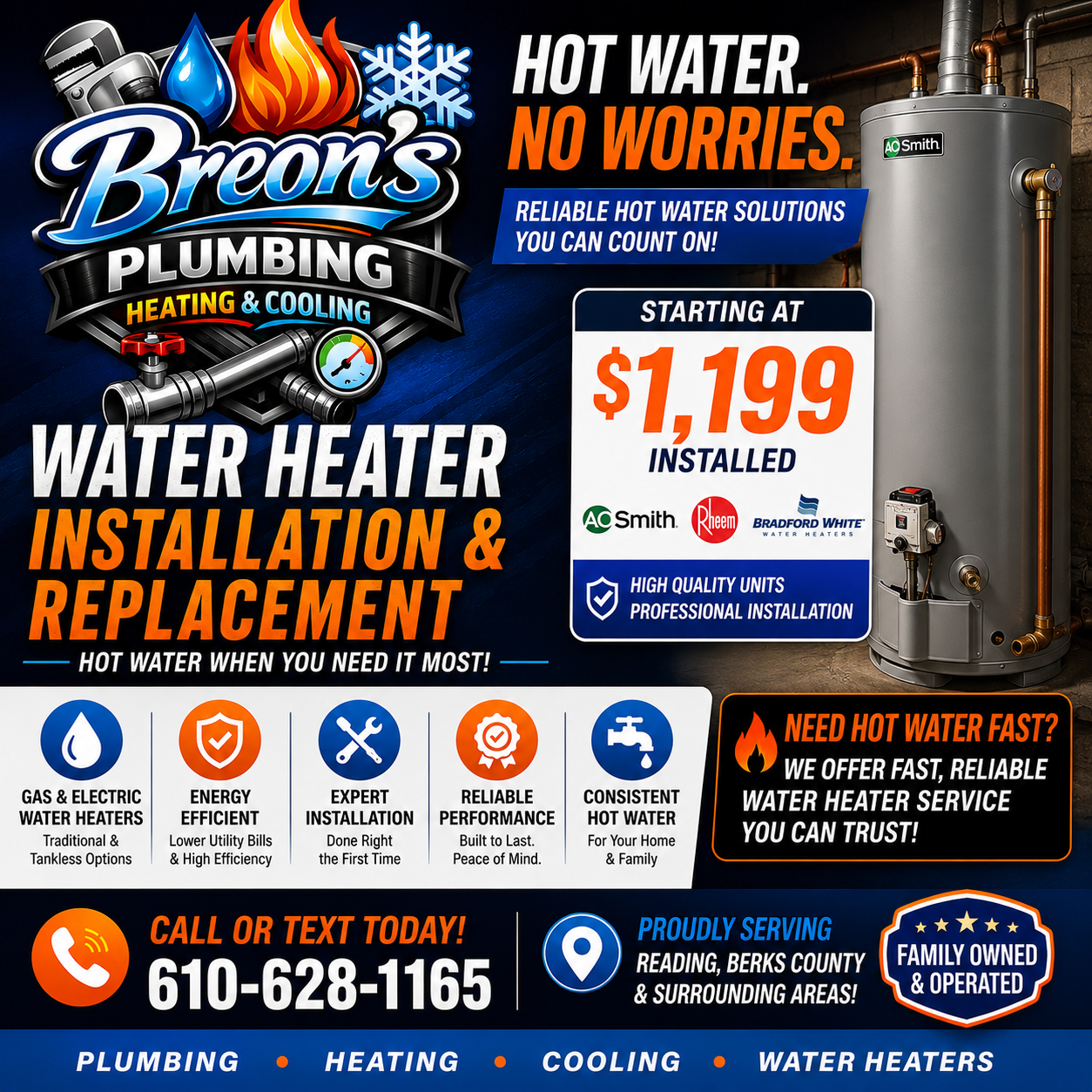 Water heater installation starting at $1,199